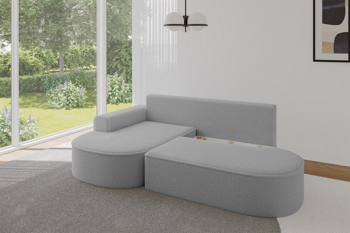 ECKSOFA mit Schlaffunktion und Bettkasten Ottomane Links MARI-L1-S - 283x167x73 cm Hellgrau Bouclé - Hellgrau/Schwarz, Holzwerkstoff/Kunststoff (283/167cm) - ALTDECOR