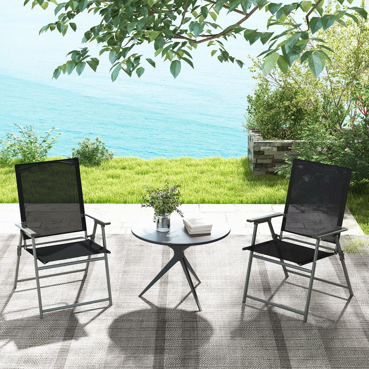 TERRASSENSTUHL Schwarz (2er-Set) - Schwarz, Metall (62/69/58cm) - COSTWAY