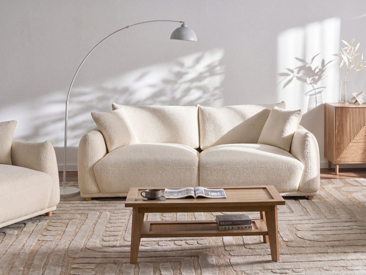 3-SITZER-SOFA Bouclé Cremeweiß Jubek - Creme, Textil (214/81/104cm) - Beliani