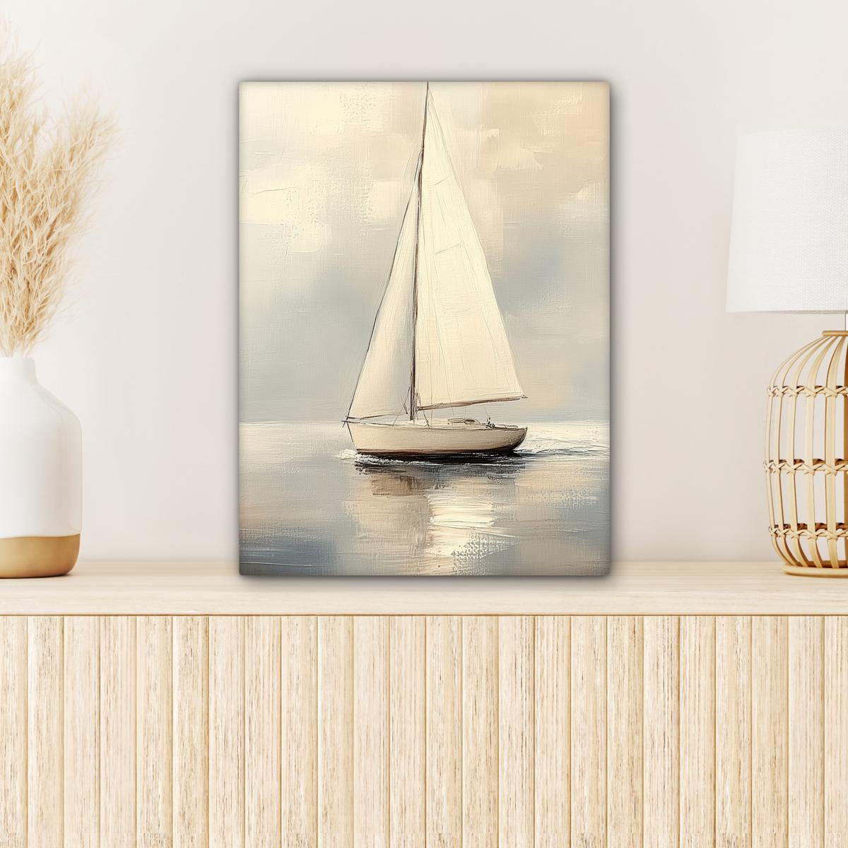 LEINWANDBILD Segelschiff - Meer - Bewölkt Room Decor 30x40 cm - Creme, Textil (30/40cm) - MuchoWow