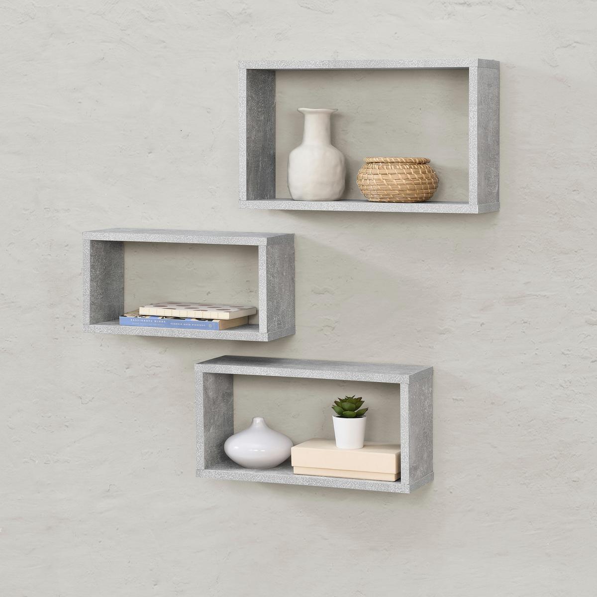 WANDREGAL-SET 3 TLG. Mandal - Grau, Holzwerkstoff (37/19/14.5cm) - [en.casa]