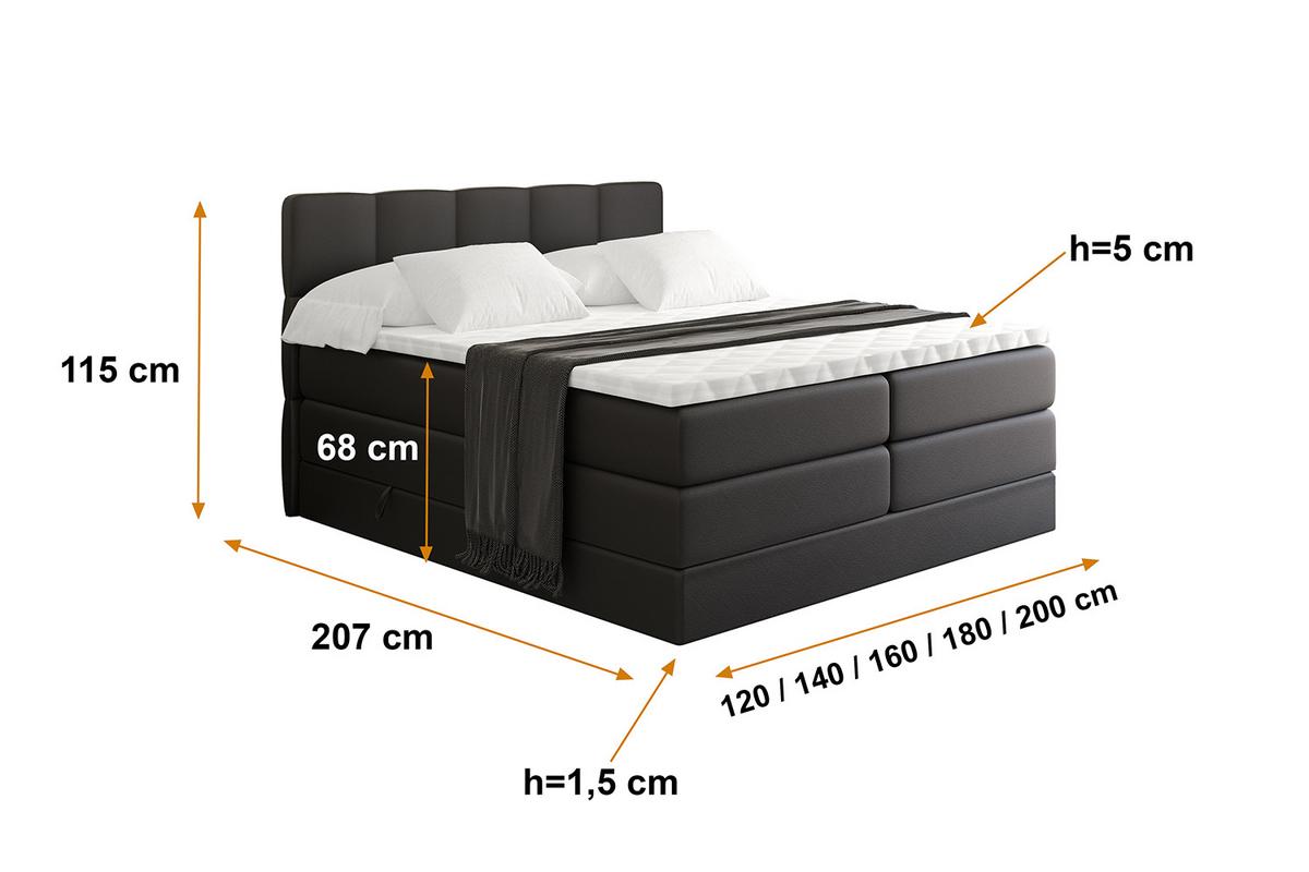 BOXSPRINGBETT mit Matratze H3|H4 und Lattenrost - LIRO KING-160x200 - Schwarz - Schwarz, Holzwerkstoff (160/200cm) - ALTDECOR