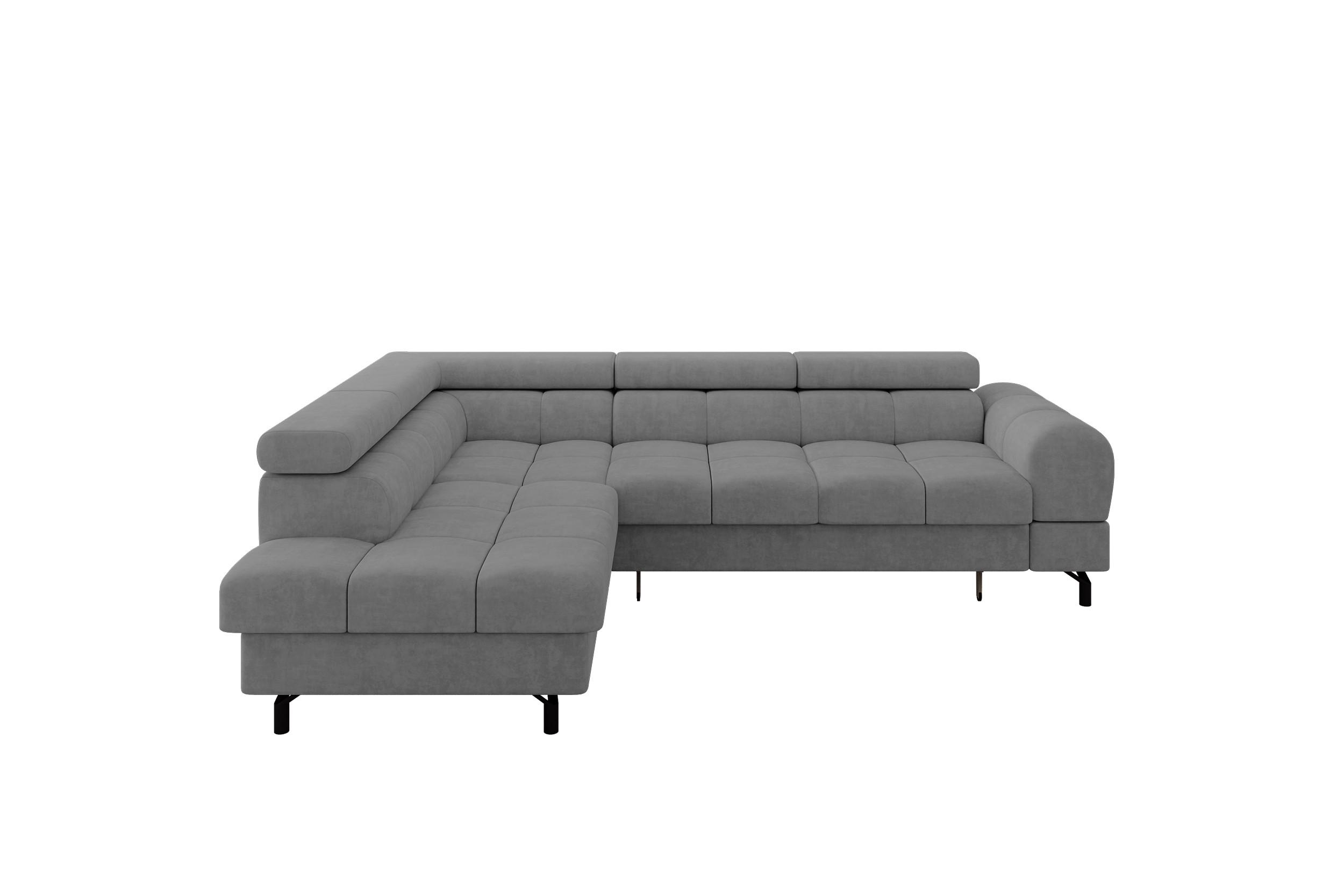 ECKSOFA mit Schlaffunktion Ottomane Links LUMA-L 272x203x70 Grau Velours - Schwarz/Grau, Holzwerkstoff/Kunststoff (272/203cm) - ALTDECOR