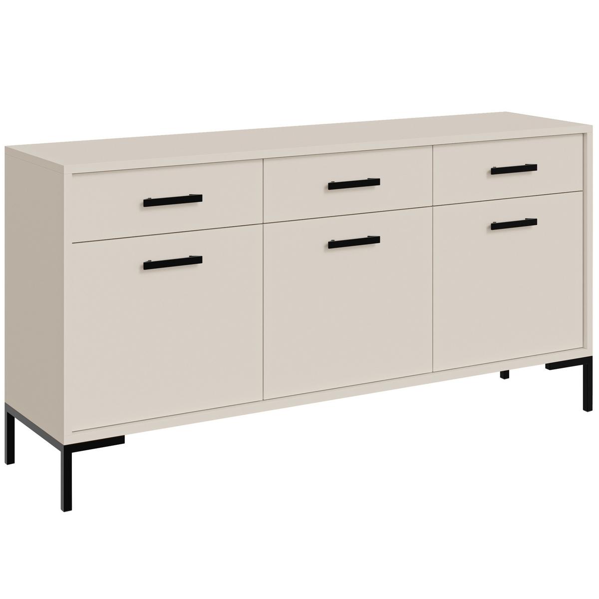 KOMMODE Selena mit 3 Türen und 3 Schubladen, Metallfüße, Selbstschließer, Kaschmir, 150 cm - Kaschmir/Schwarz, Holzwerkstoff/Metall (150/85/40cm) - Beautysofa