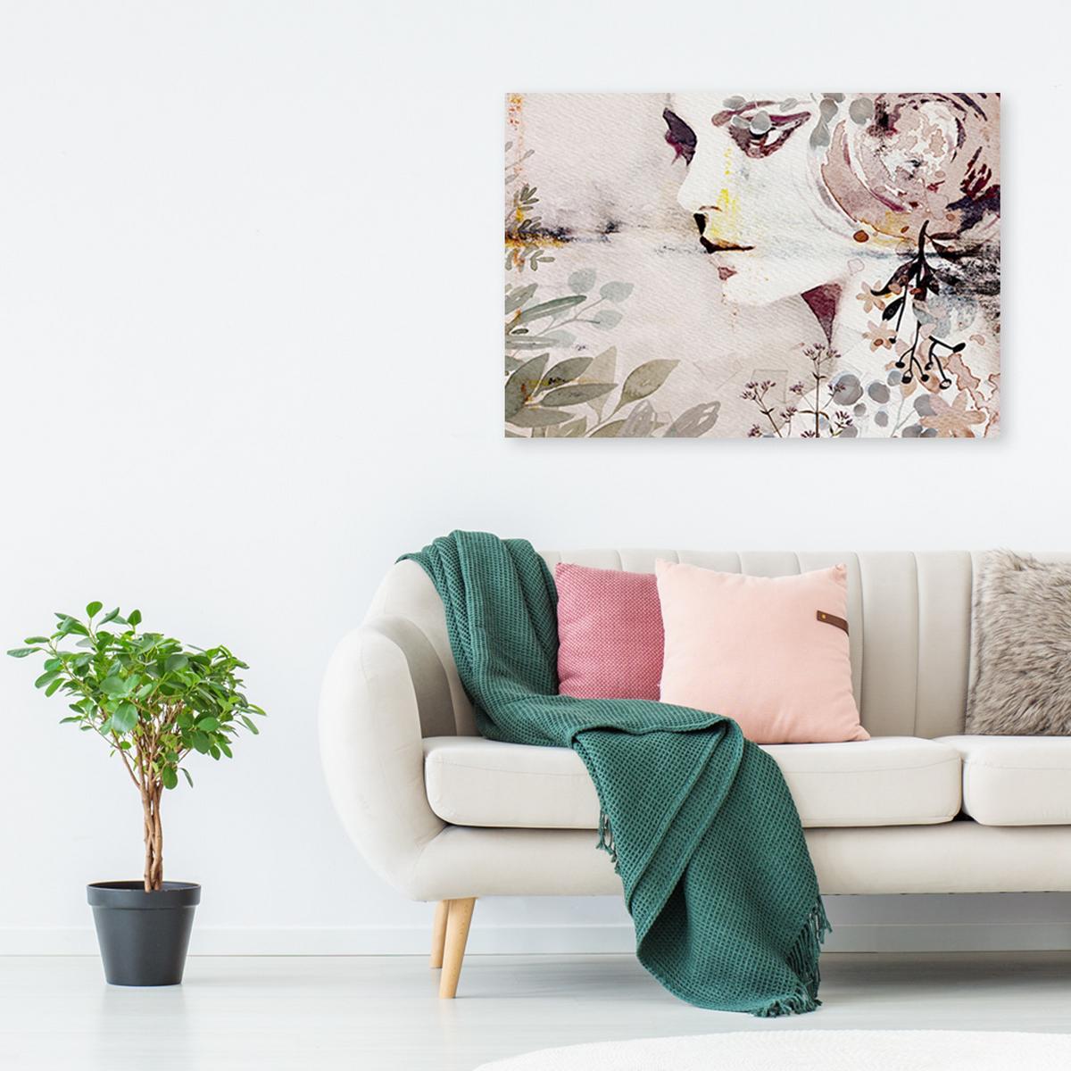 WANDBILD abstraktes frau gesicht mit blumen - Pink, Textil (60/40cm) - Feeby