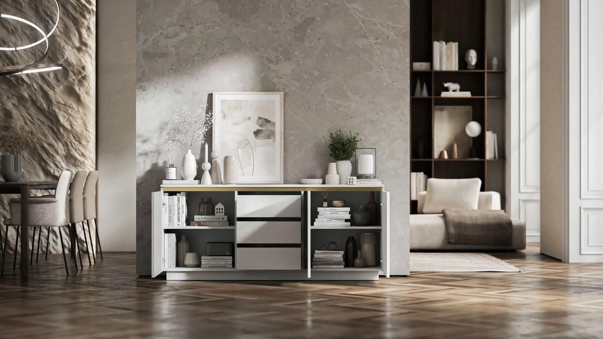 KOMMODE Selene 3D Weiß Matt Glamour 167 cm - Weiß, Holzwerkstoff (166.8/71.4/35cm) - Meble Lindner
