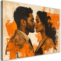 WANDBILD, Verliebtes Paar in einer warmen orangefarbenen Komposition - Orange, Textil (120/80cm) - Feeby