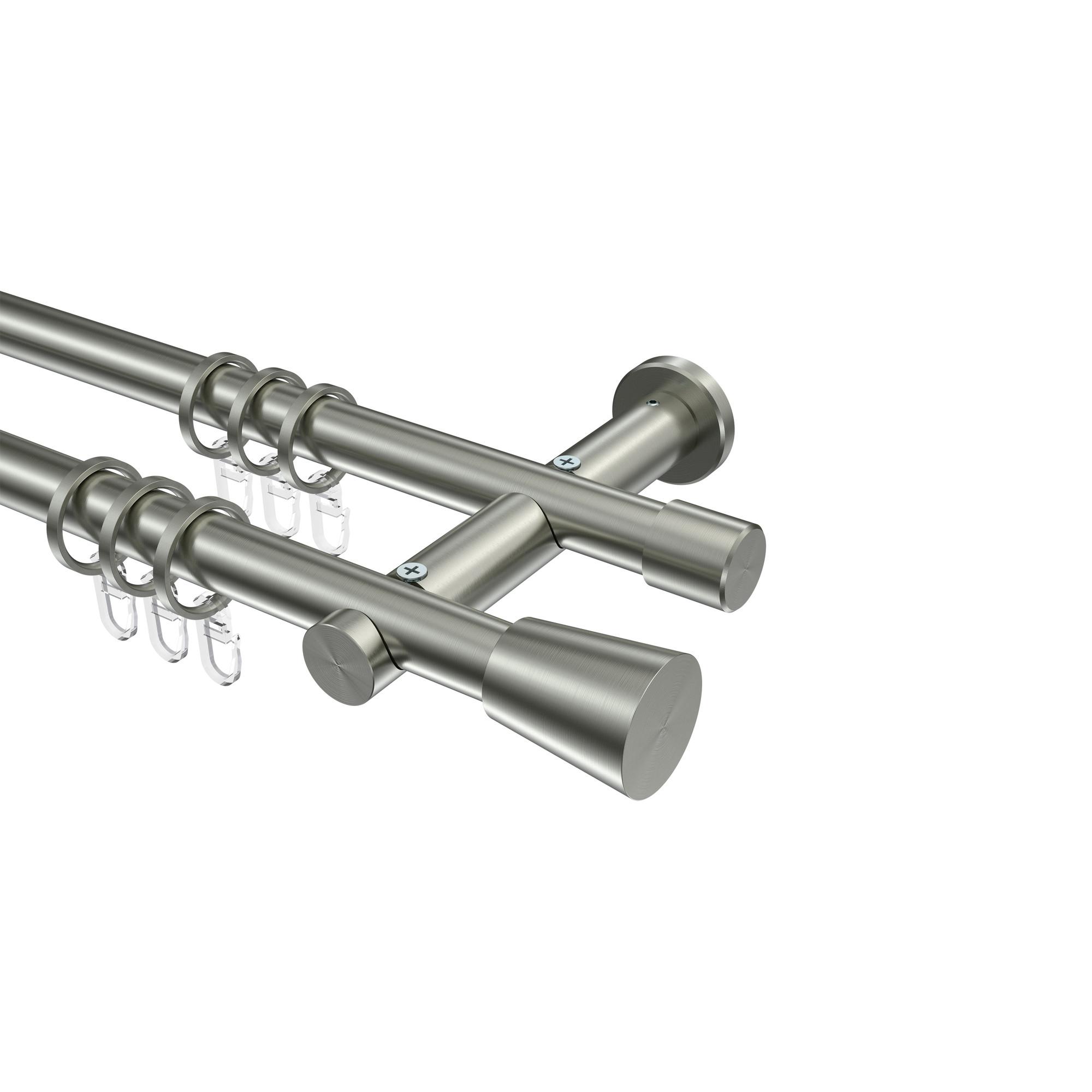 GARDINENSTANGE Platon Sitra 540 cm (geteilt in 3 x 180 cm), 2-läufig, 20 mm Ø Edelstahl-Optik - Edelstahlfarben, Metall (540cm) - INTERDECO