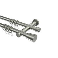 GARDINENSTANGE Platon Sitra 540 cm (geteilt in 3 x 180 cm), 2-läufig, 20 mm Ø Edelstahl-Optik - Edelstahlfarben, Metall (540cm) - INTERDECO