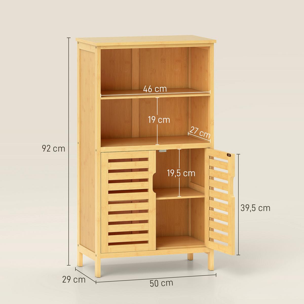 BADEZIMMERSCHRANK, Unterschrank aus Bambus, Badschrank mit Türen, Naturholz - Naturfarben, Holz/Bambusholz (29/92/50cm) - Kleankin
