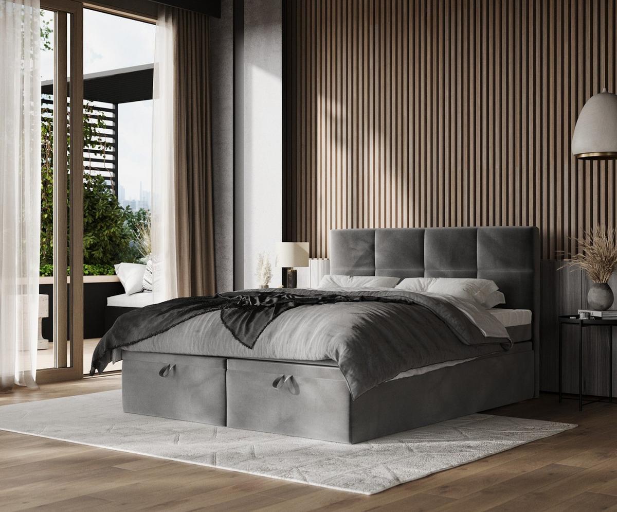 BOXBETT Tessa 200/200 cm Grau im Kronos Stoff - Schwarz/Grau, Holz/Holzwerkstoff (200/200cm) - AltaBeds