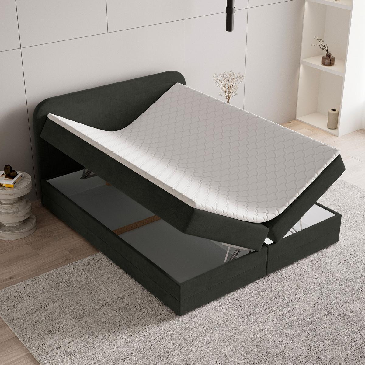 BOXBETT ARMEL 140x200 cm mit Matratze und Topper - Schwarz - Schwarz, Holz (140/200cm) - MASSENO