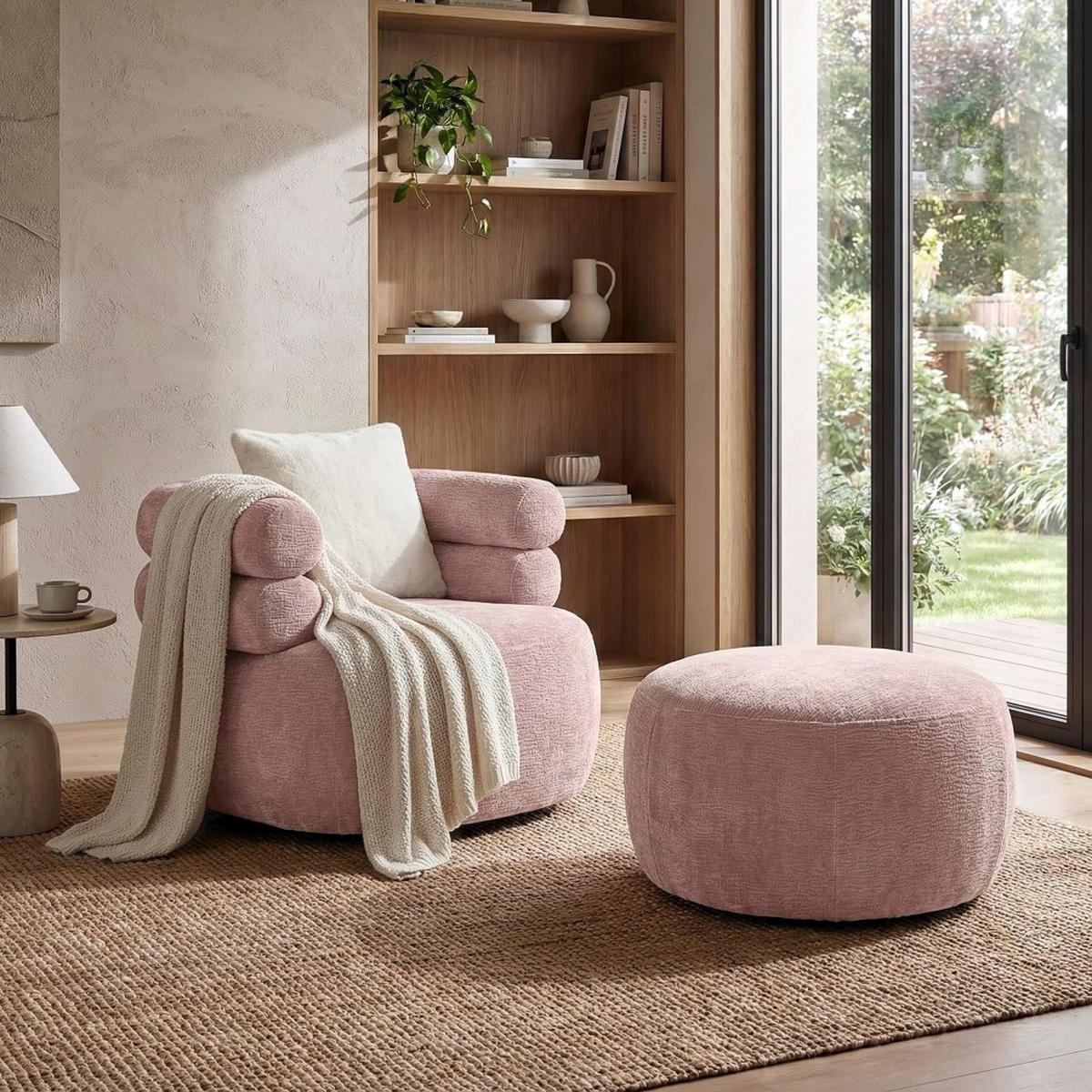 HOCKER Nano mit runder Form, 80x80 cm, Rosa - Rosa, Textil (80/48/80cm) - Beautysofa