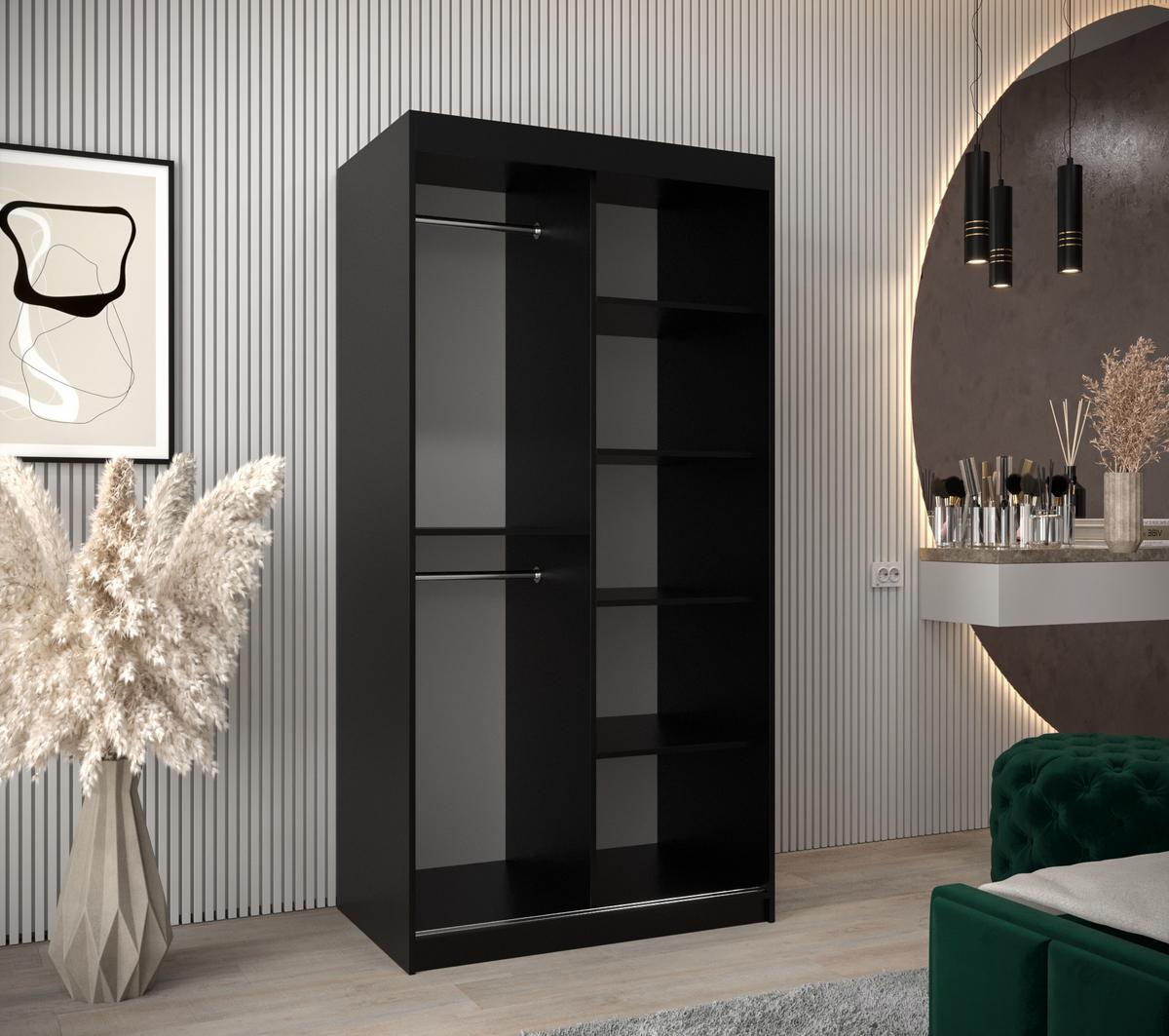 SCHWEBETÜRENSCHRANK 200/100/62 2-türig - Silberfarben/Schwarz, Holz/Kunststoff (100/200/62cm) - MÖBEL KRYSPOL