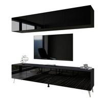WOHNWÄNDE AURA PUSH-OPEN Schwarz Hochglanz – Füße in Chrom - Silberfarben/Schwarz, Holzwerkstoff (200/49/40cm) - Lookway