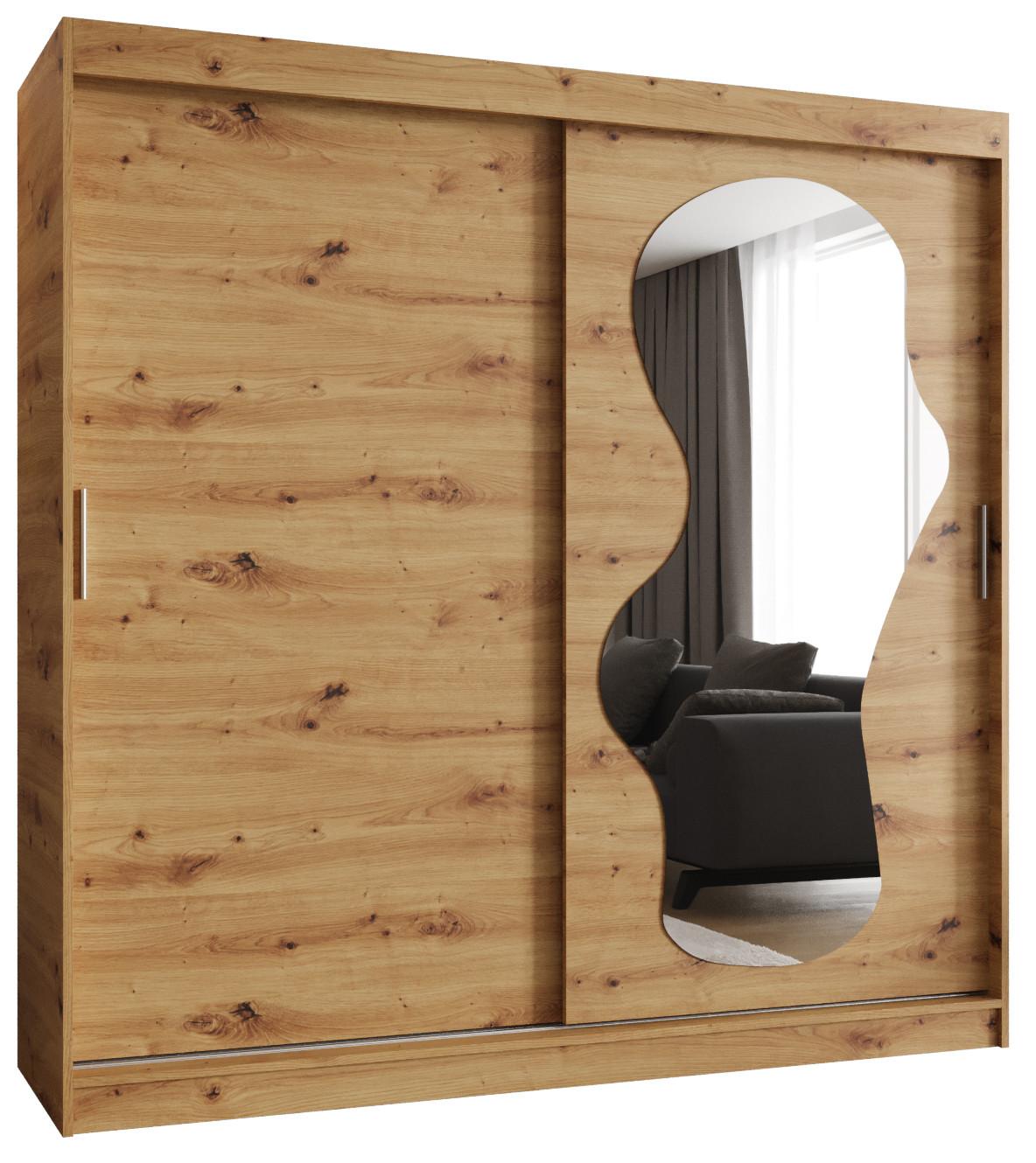 SCHIEBETÜRENSCHRANK mit Spiegel ULTRA 200/200/62 2-türig - Silberfarben/Eiche Artisan, Holz (200/200/62cm) - MÖBEL KRYSPOL