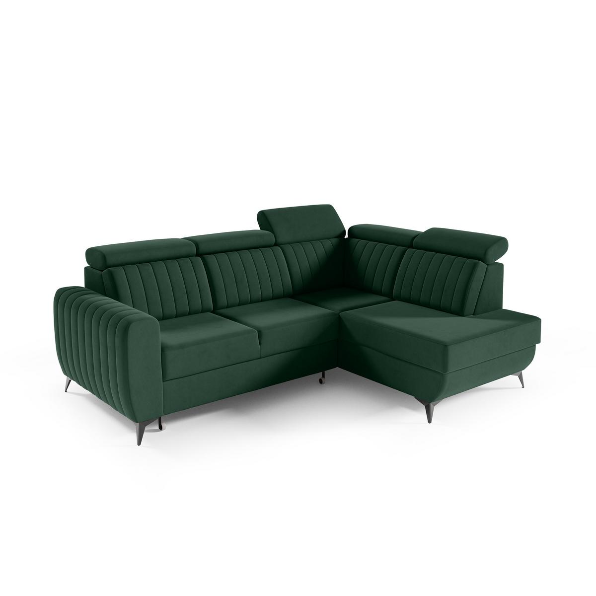ECKSCHLAFSOFA Connor II verstellbare Kopfstützen, Dunkelgrün, rechts - Dunkelgrün/Schwarz, Textil (268/204cm) - Beautysofa