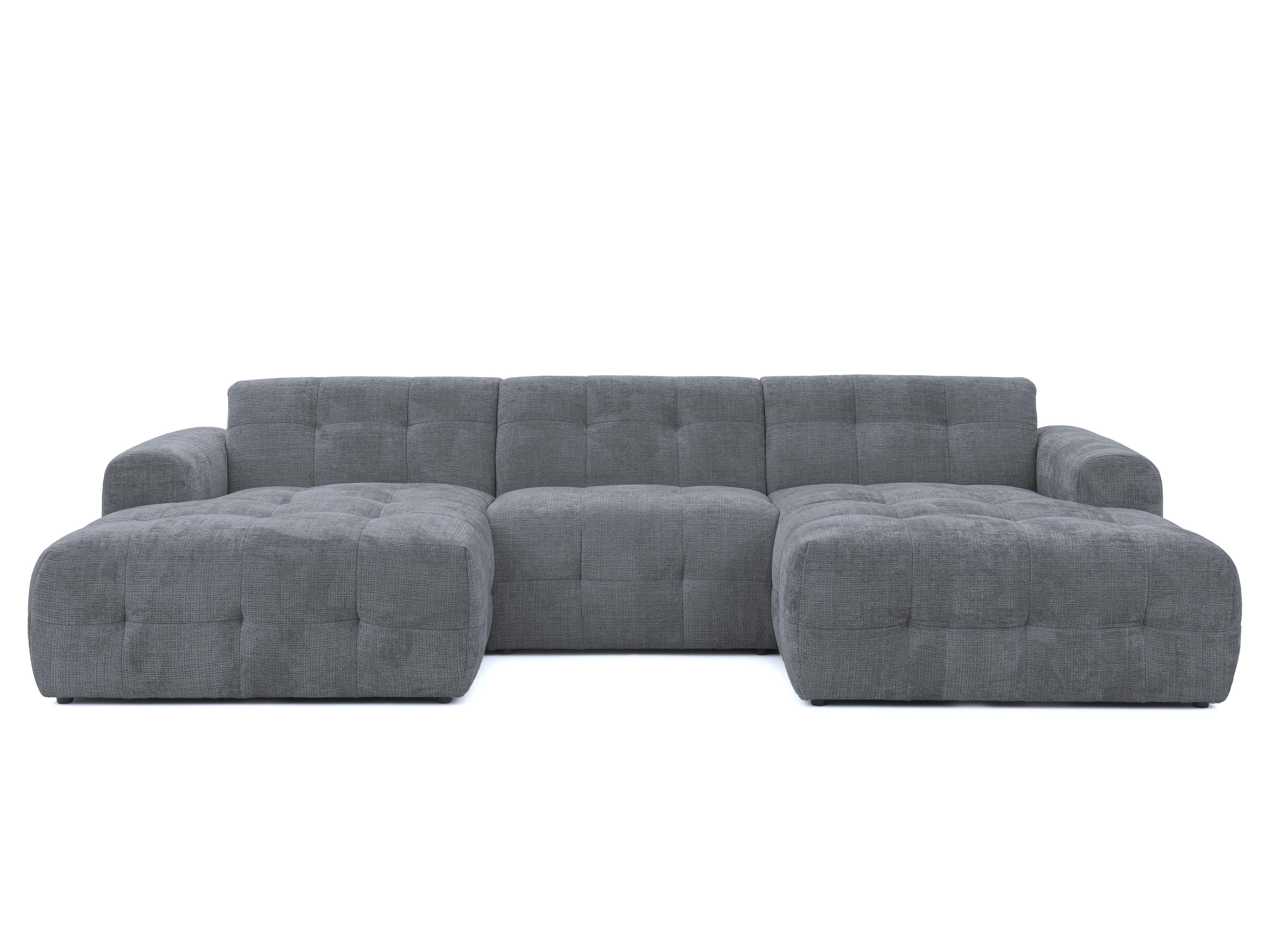 WOHNLANDSCHAFT in U-Form mit raffinierten Steppungen, 6-Sitzer, Wellenunterfederung, B323/T161/H79 cm, Chenille-Bezug in Grau / 21052 - Schwarz/Grau, Kunststoff/Textil (323/79/161cm) - luma-home