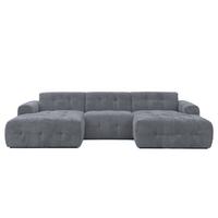 WOHNLANDSCHAFT in U-Form mit raffinierten Steppungen, 6-Sitzer, Wellenunterfederung, B323/T161/H79 cm, Chenille-Bezug in Grau / 21052 - Schwarz/Grau, Kunststoff/Textil (323/79/161cm) - luma-home