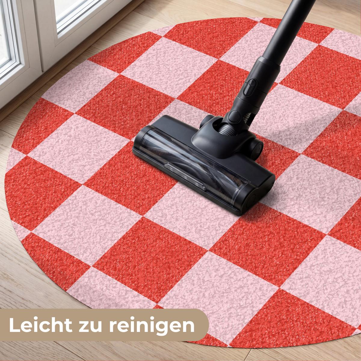 FUSSMATTE Schachbrettmuster - Rot - Rosa - Würfel Türmatte 90x90 cm - Rot, Kunststoff (90/0.4cm) - MuchoWow