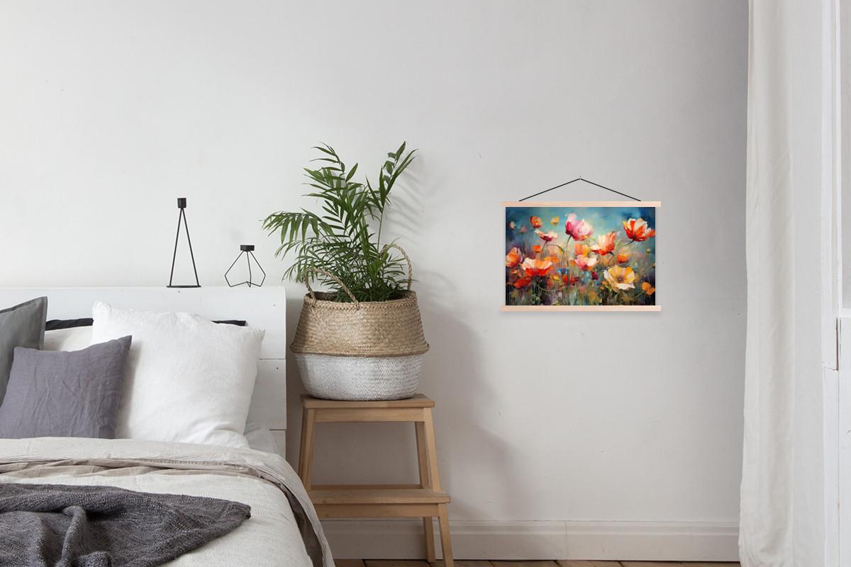 POSTER MIT MAGNETLEISTEN Blumen - Aquarell - Kunst - Botanisch - Natur Wandbilder 60x40 cm - Orange, Textil (60/40/0.15cm) - MuchoWow