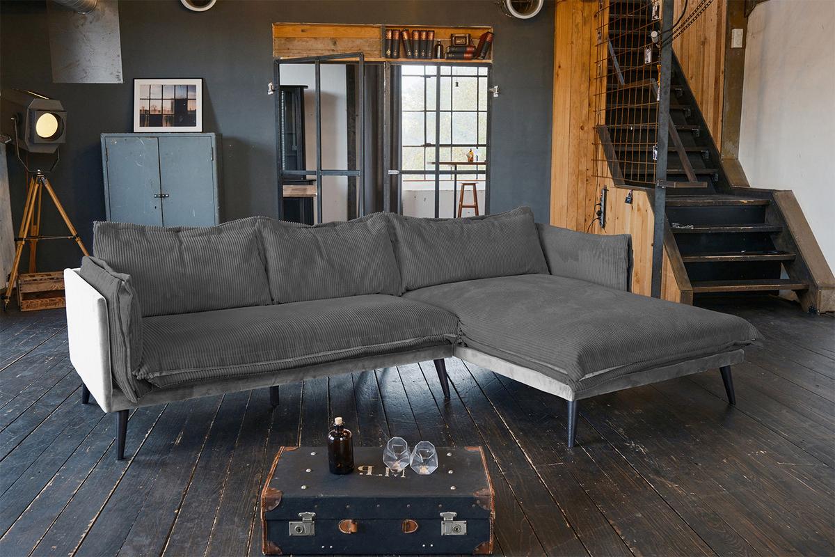 ECKSOFA QUENYA Grau Velvet - Dunkelgrau/Schwarz, Textil (294/184cm) - KAWOLA