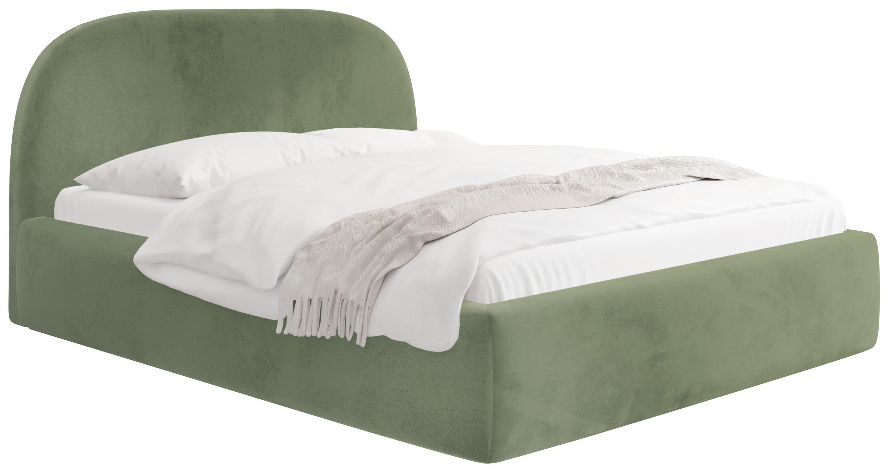 POLSTERBETT Puro mit Bettkasten, Salbeigrün Samt 120 x 200 cm – mit Metall-Lattenrost - Salbeigrün/Birkefarben, Kunststoff/Textil (120/200cm) - WFL GROUP