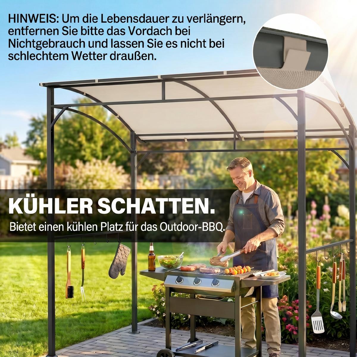 GRILLPAVILLON, Polyester, Beige+Schwarz - Beige, Metall (150/220/215cm) - Outsunny