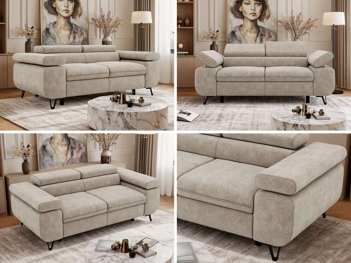 2-SITZER SOFA PETER - Greige Stukture - Greige/Schwarz, Textil/Metall (200/76/99cm) - MKS