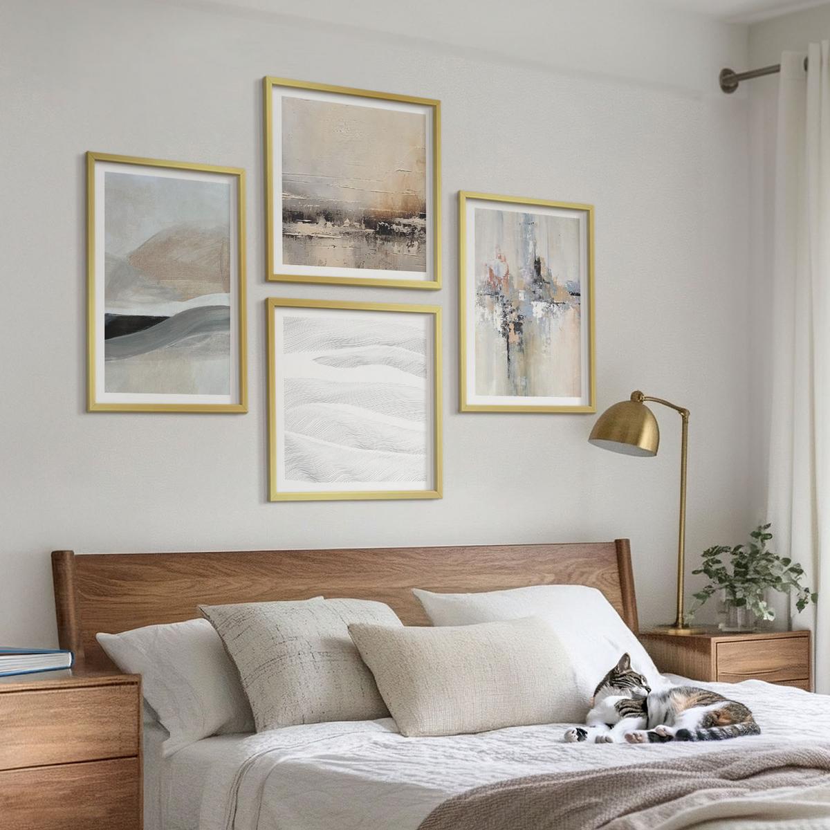 BILDER SET 4er Set - 50x50 cm & 40x60 cm Goldrahmen - Abstrakte Erdmuster - Goldfarben, Kunststoff (50/50cm) - TULUP