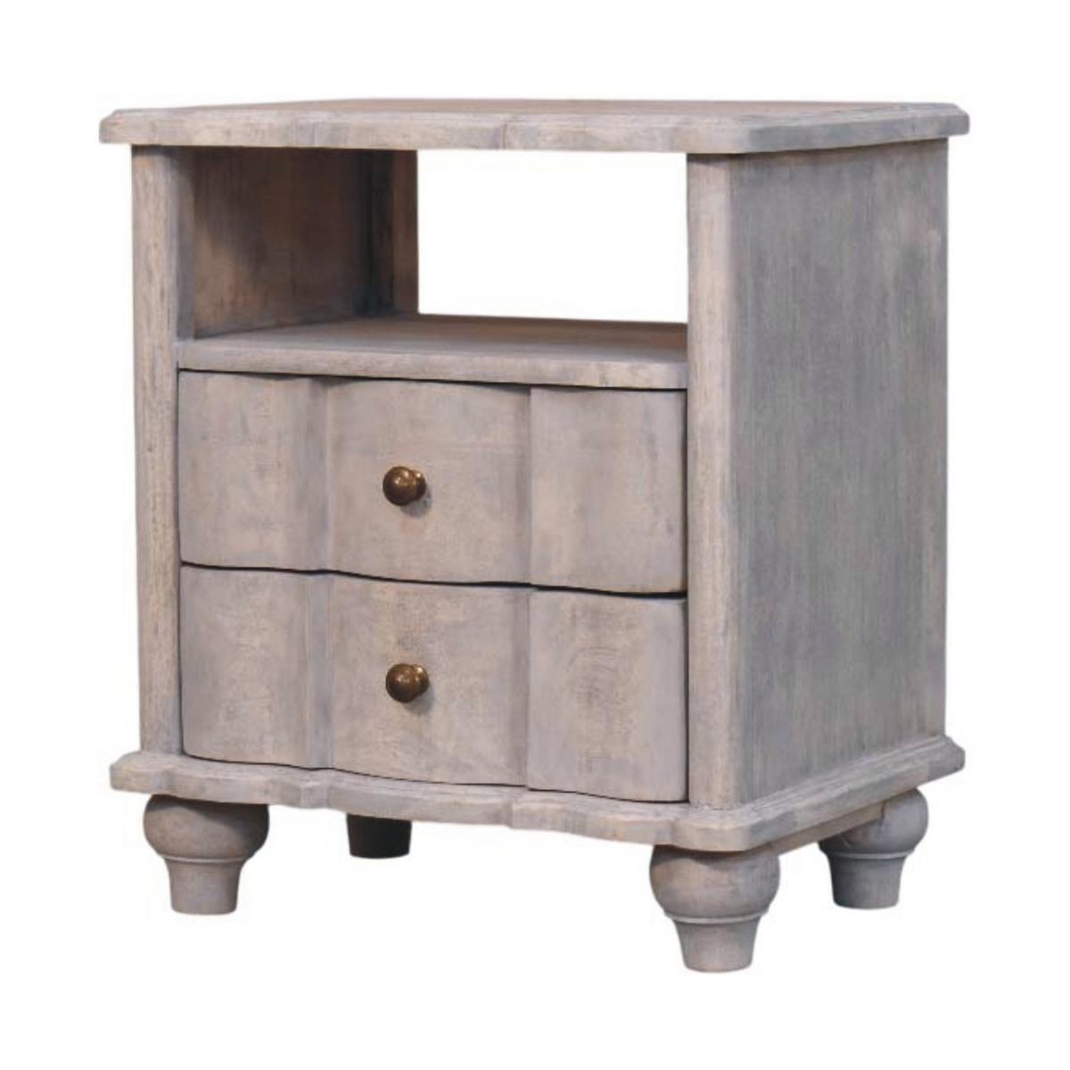 NACHTTISCH mit Acid-Wash-Finish, 2 Schubladen, 1 offene Ablage, grau - Braun/Grau, Naturmaterialen/Holz (55/63/40cm) - Artisan Furniture