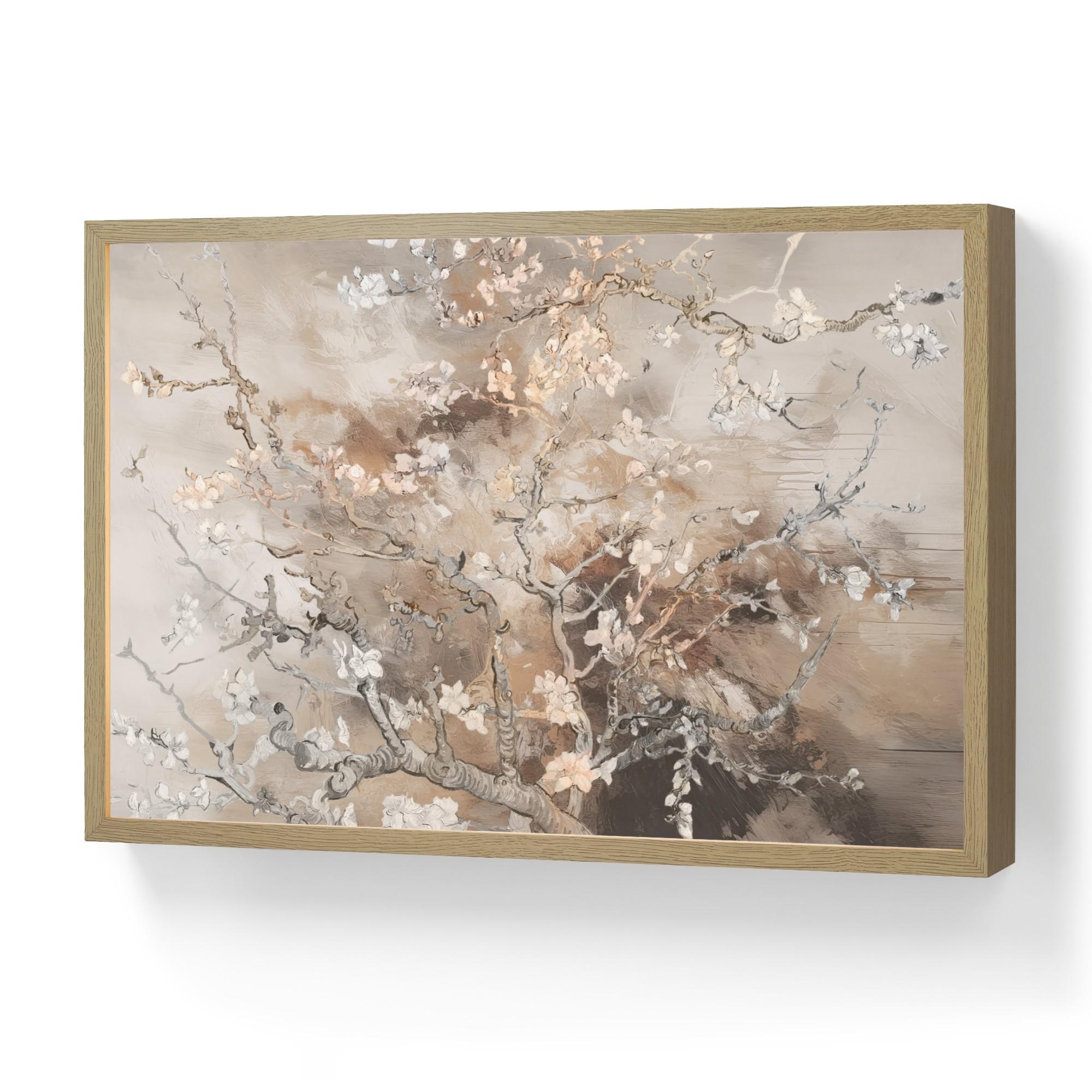 WANDLEUCHTE MIT AKKU Mandelblüte - Kunst - Van Gogh - Beige - Abstrakt 60x40 cm - Graubraun, Holzwerkstoff (60/40/8cm) - OnlyWow