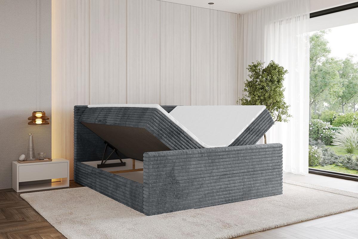 BOXBETT mit Matratze H3 und Lattenrost - TOLO-Z-v1 - 140x200 Cord - Dunkelgrau - Dunkelgrau, Holzwerkstoff (140/200cm)