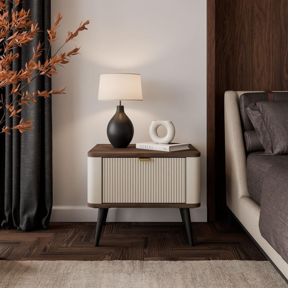 NACHTTISCH AUTUMN auf hohen Beinen, Kaschmir / Nussbaum - Beige, Holzwerkstoff (50/42/40cm) - Lookway