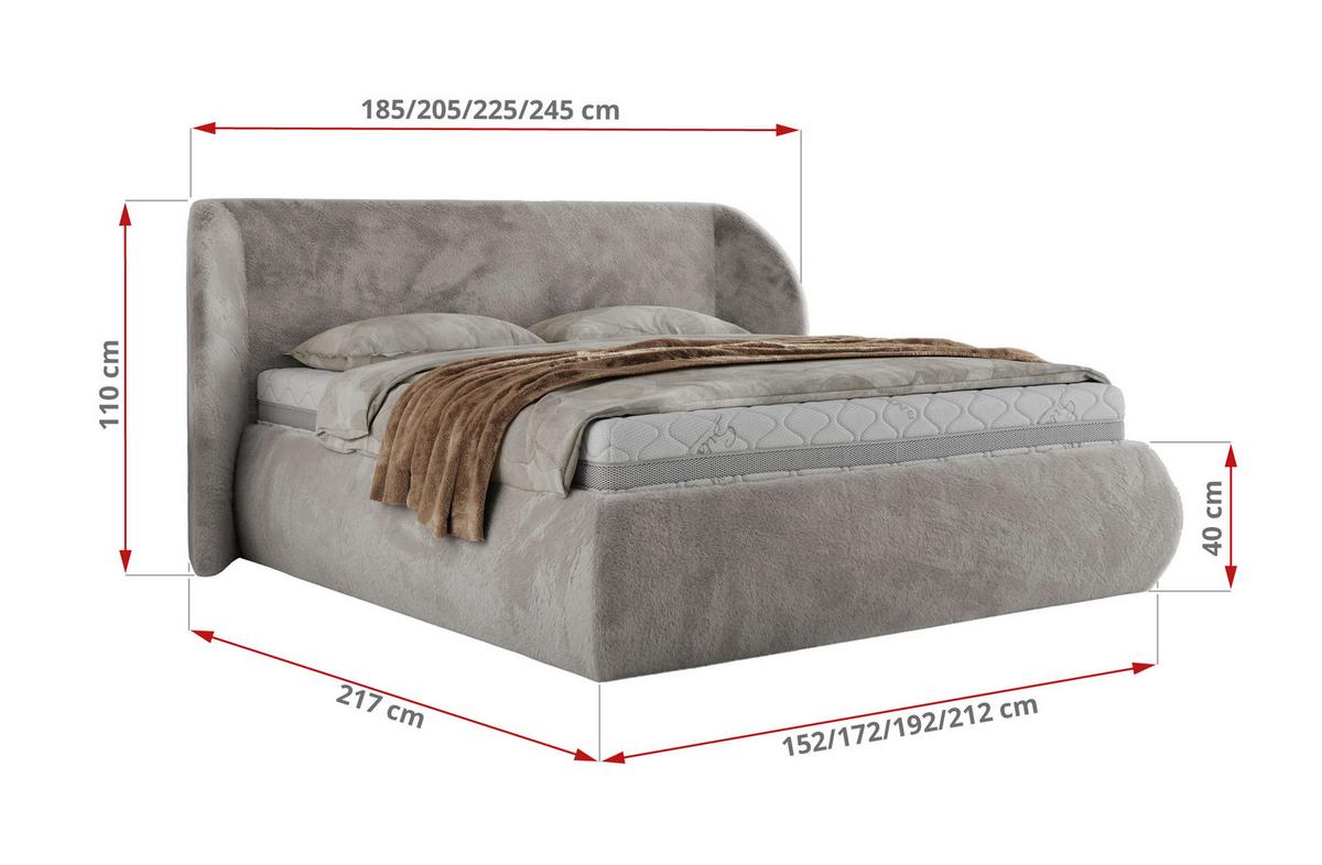 POLSTERBETT CAELA CLASSIC 140/200 - Hellgrau Plüsch - Multipocket-Matratze - Hellgrau, Textil (140/200cm) - MKS