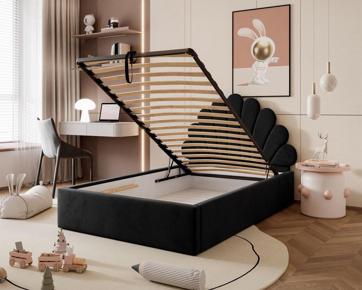 POLSTERBETT ASHLEY mit Bettkasten 160x200 cm, Stoff: Jasmine 100 - Schwarz, Textil - Lookway