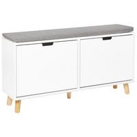 SCHUHBANK Weiß Mineral - Weiß/Grau, Holzwerkstoff (98/52/25cm) - Beliani