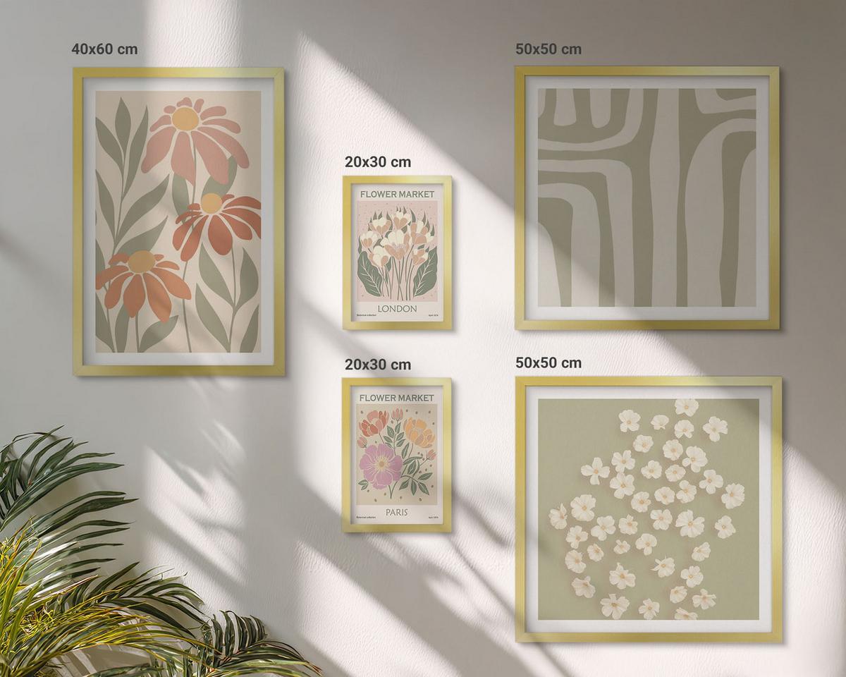 BILDER SET 5er Set - 50x50 cm & 20x30 cm & 40x60 cm Goldrahmen - Botanische Motive, Pariser Minimalismus - Goldfarben, Kunststoff (40/60cm) - TULUP