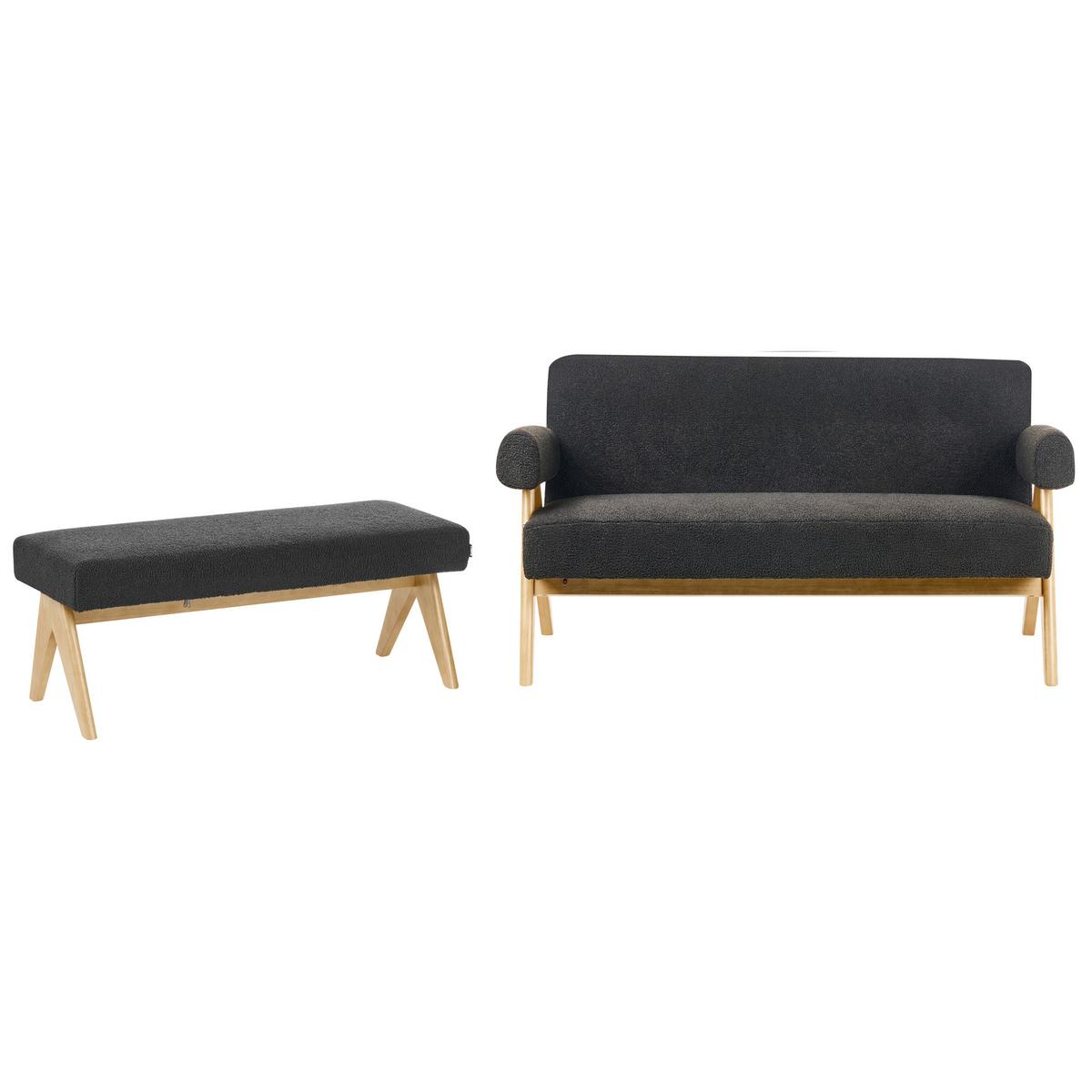 SOFA-SET Bouclé Schwarz/Hellbraun Tamre - Schwarz/Braun, Textil (148/79/78cm) - Beliani