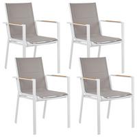 GARTENSTUHL 4er-Set Metall Grau Busseto - Hellbraun/Weiß, Metall (56/90/64cm) - Beliani