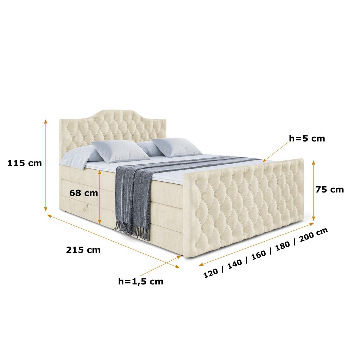 BOXSPRINGBETT VILA-1-Z KING - 120x200 - H3/H4 - Beige - Beige, Holzwerkstoff (120/200cm) - ALTDECOR