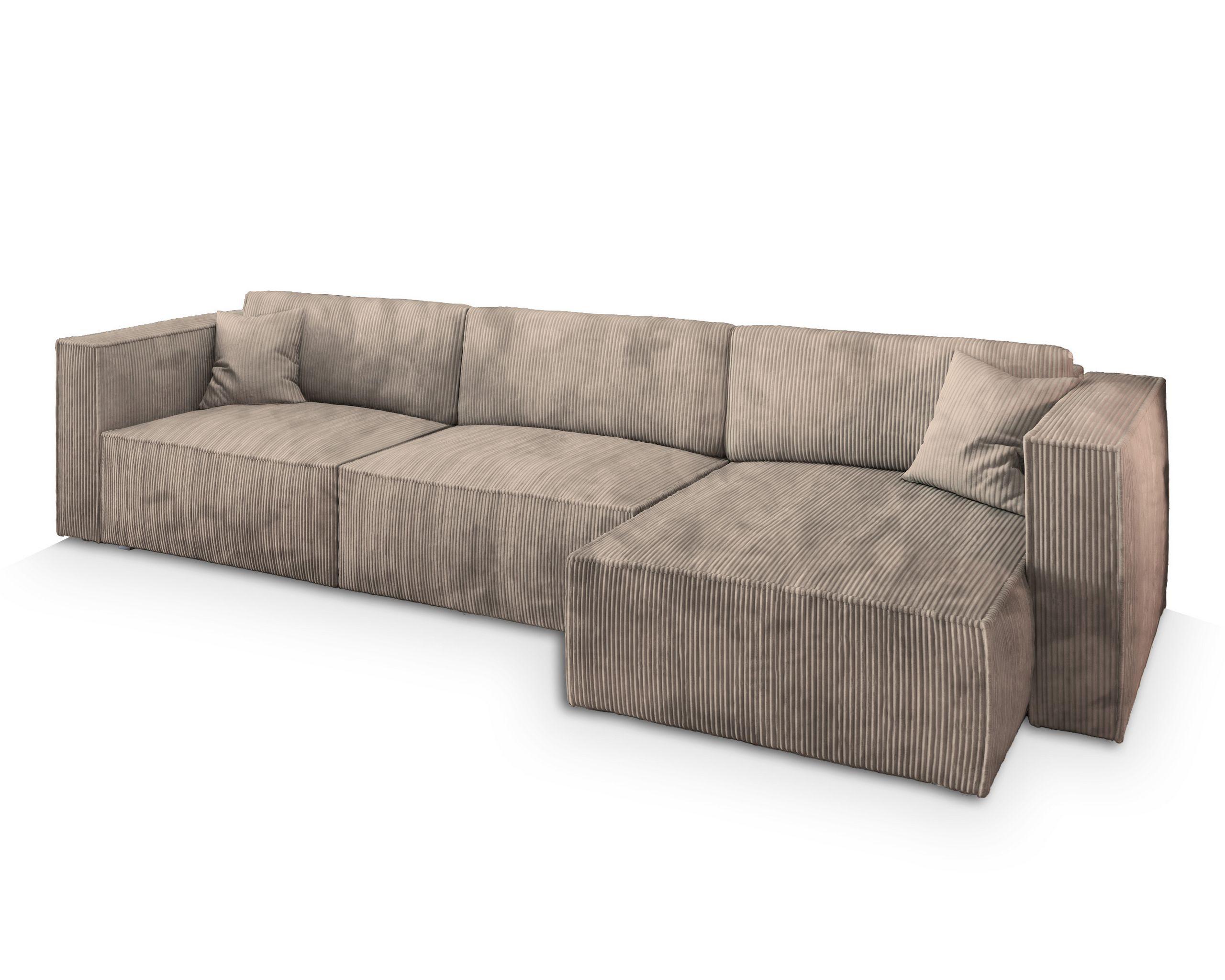 ECKSOFA TOLMO P Beige Kordstoff mit Schlaffunktion - Beige/Grau, Holz/Kunststoff (347/148cm) - MASSENO