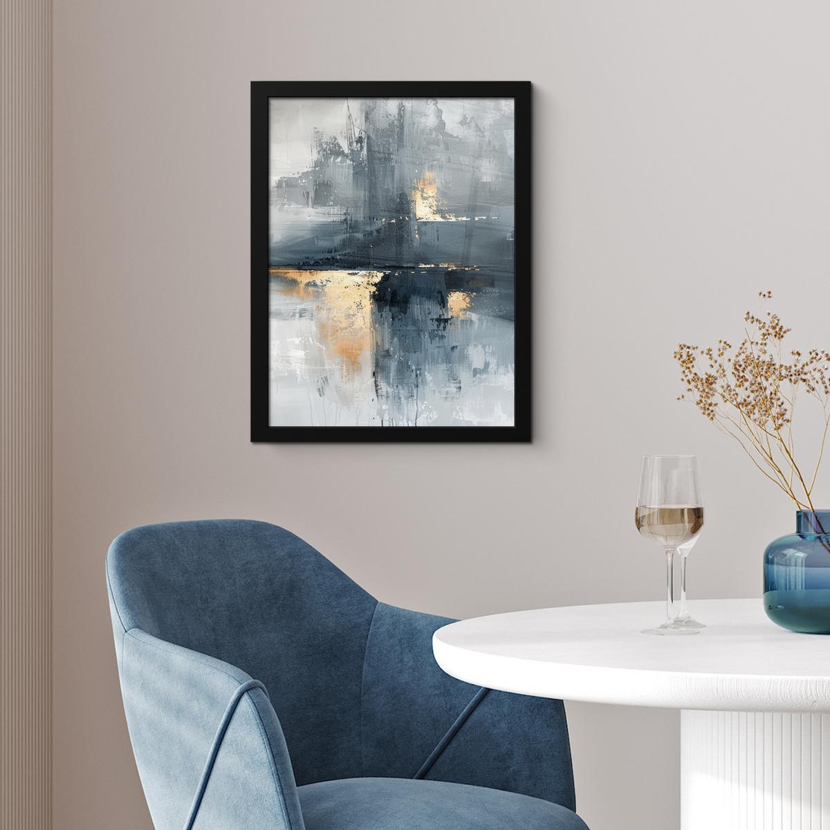 POSTER MIT RAHMEN Kunst - Grau - Gold - Abstrakt Bilderrahmen 30x40 cm - Dunkelgrau, Papier (30/40cm) - MuchoWow