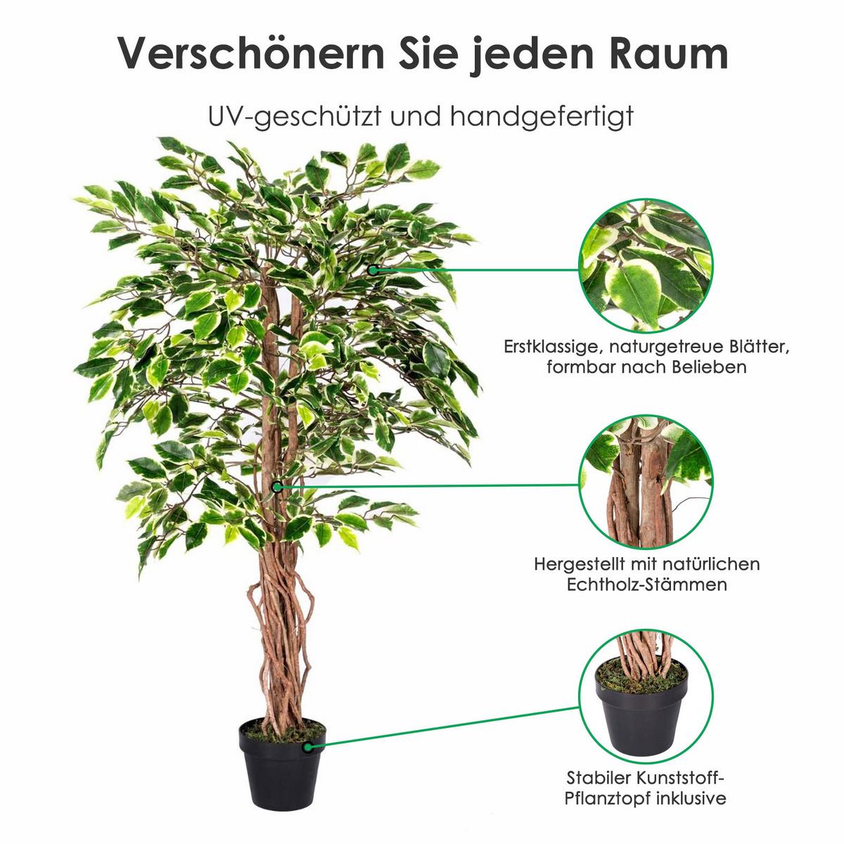 KUNSTBAUM Ficus benjamini, 120 cm - Multicolor, Kunststoff (120cm) - Homescapes