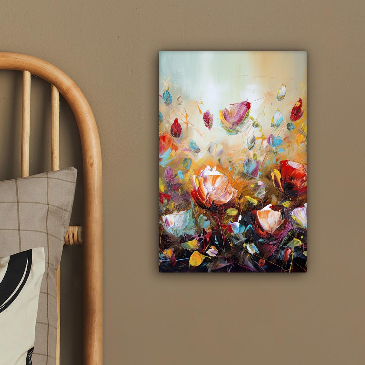 LEINWANDBILD Blumen - Kunst - Natur - Ölgemälde Deko Wohnzimmer 20x30 cm - Multicolor, Textil (20/30cm) - MuchoWow