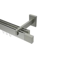 GARDINENSTANGE INNENLAUF Smartline Lox 360 cm (geteilt in 2 x 180 cm), 2-läufig, 14x35 mm Edelstahl-Optik - Edelstahlfarben, Metall (360cm) - INTERDECO