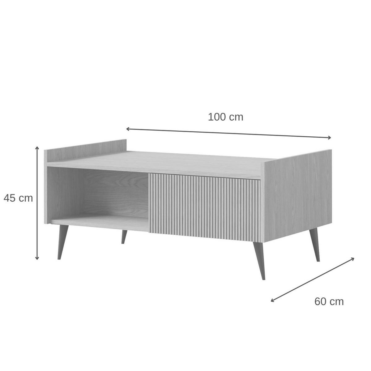 WOHNWAND Amfali 4-teilig –Lowboard, Kommode, Regal und Couchtisch, Push-to-open, Frühlings-Eiche - Eichefarben/Schwarz, Holzwerkstoff/Metall (150/180/41cm) - Beautysofa