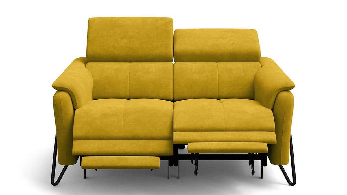 RELAXSOFA RODEN 2-Sitzer mit 2 Relax, dunkegelb, Veloursstoff - Gelb, Holz/Textil (148/82/103cm) - Wozimo