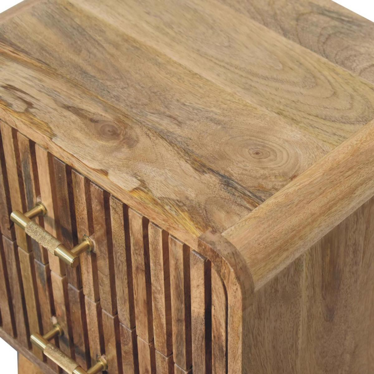 NACHTTISCH T-Bar Riffel, beige - Beige/Messingfarben, Mangoholz/Holz (45/65/35cm) - Artisan Furniture