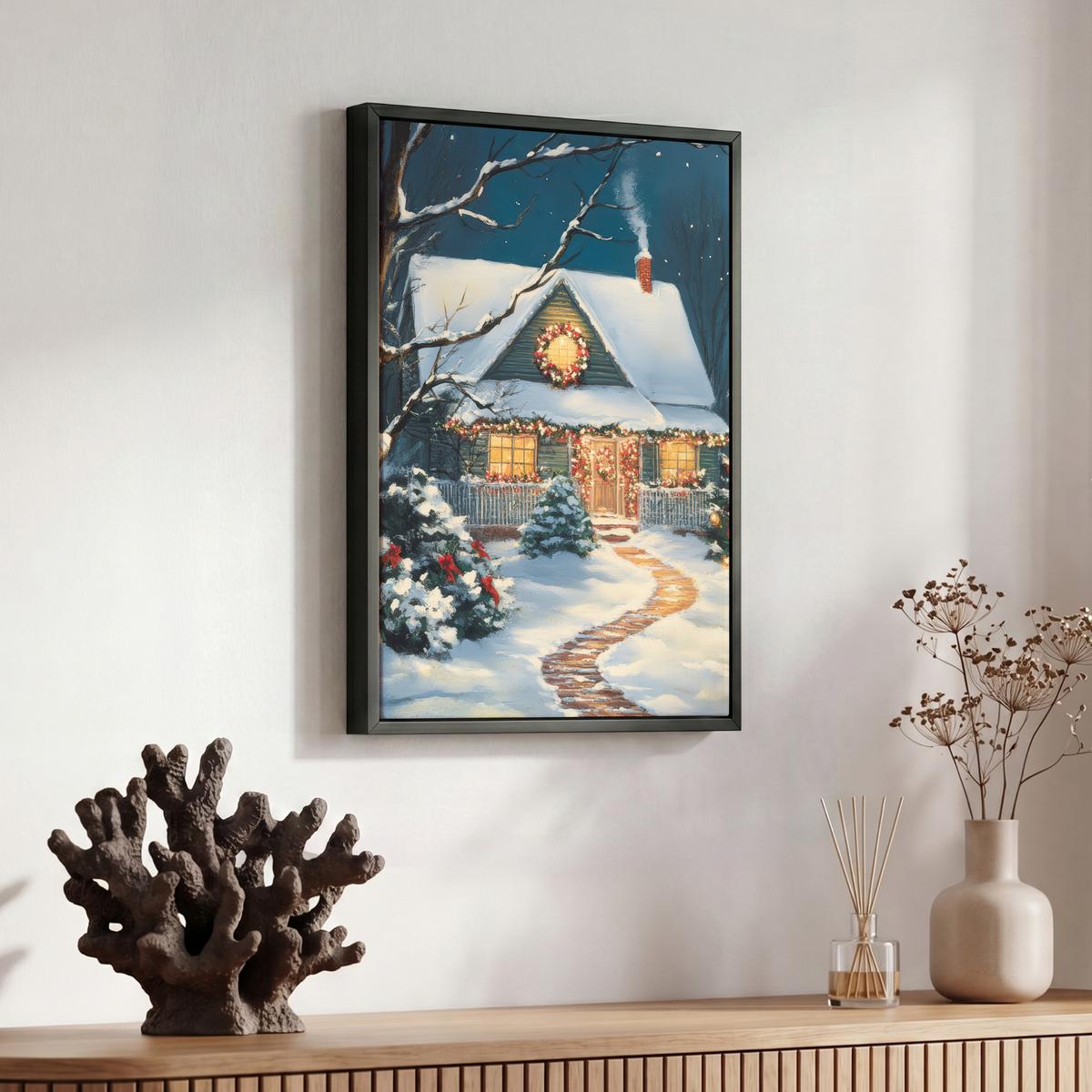 LEINWAND Bilder mit Rahmen - Weihnachten - Weihnachtsbaum - Winter - Zuhause - Schnee - 30x40 - Smaragdgrün, Textil (30/40cm) - MuchoWow
